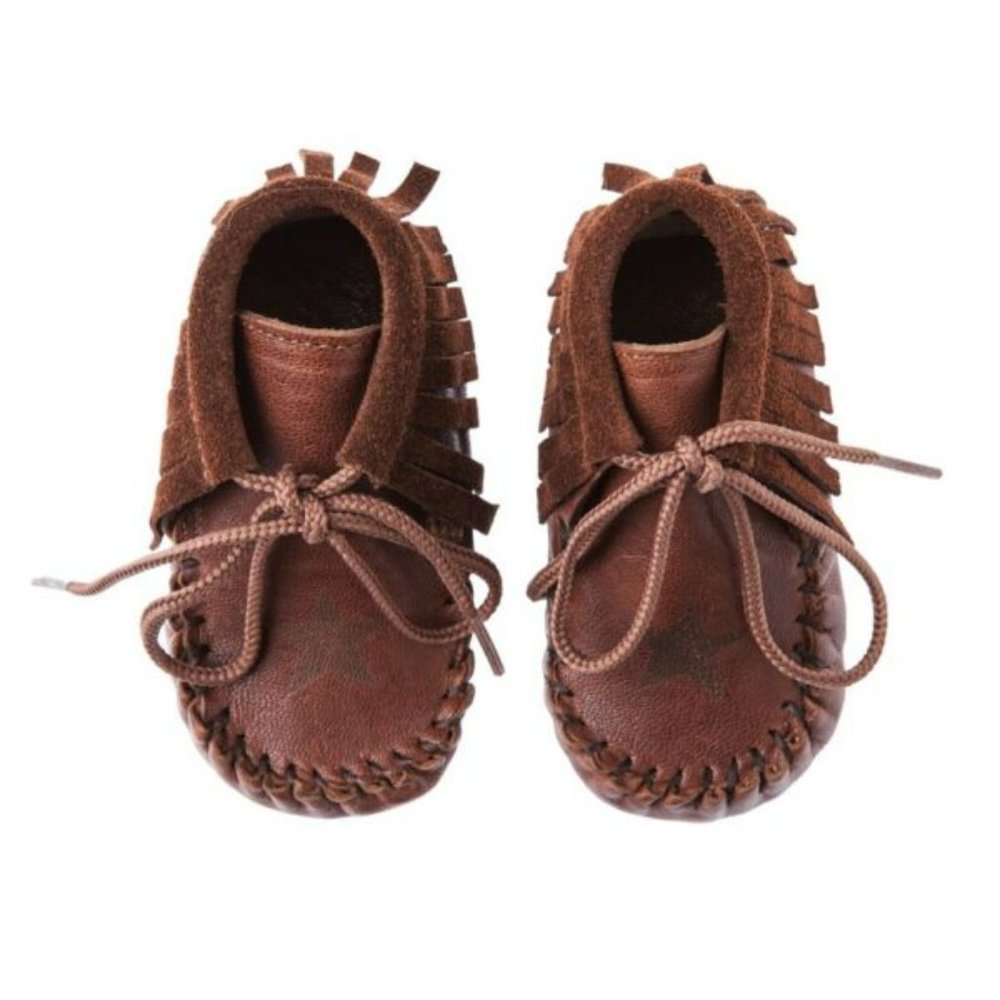 NWT TOCOTO VINTAGE INDIAN BOOTS UNISEX BROWN LEATHER WITH FRINGES